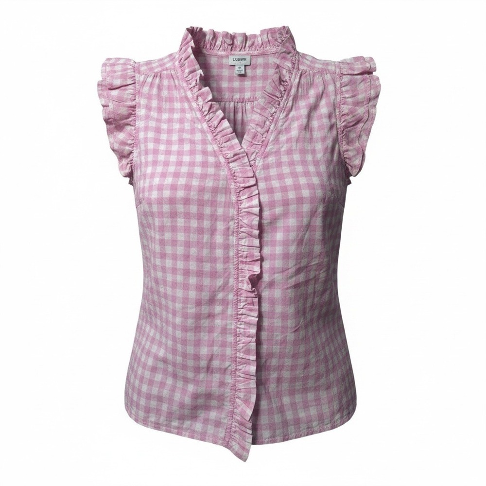 J.Crew Ruffle Gingham Top Women Medium Pink Sleeveless Cottagecore Preppy